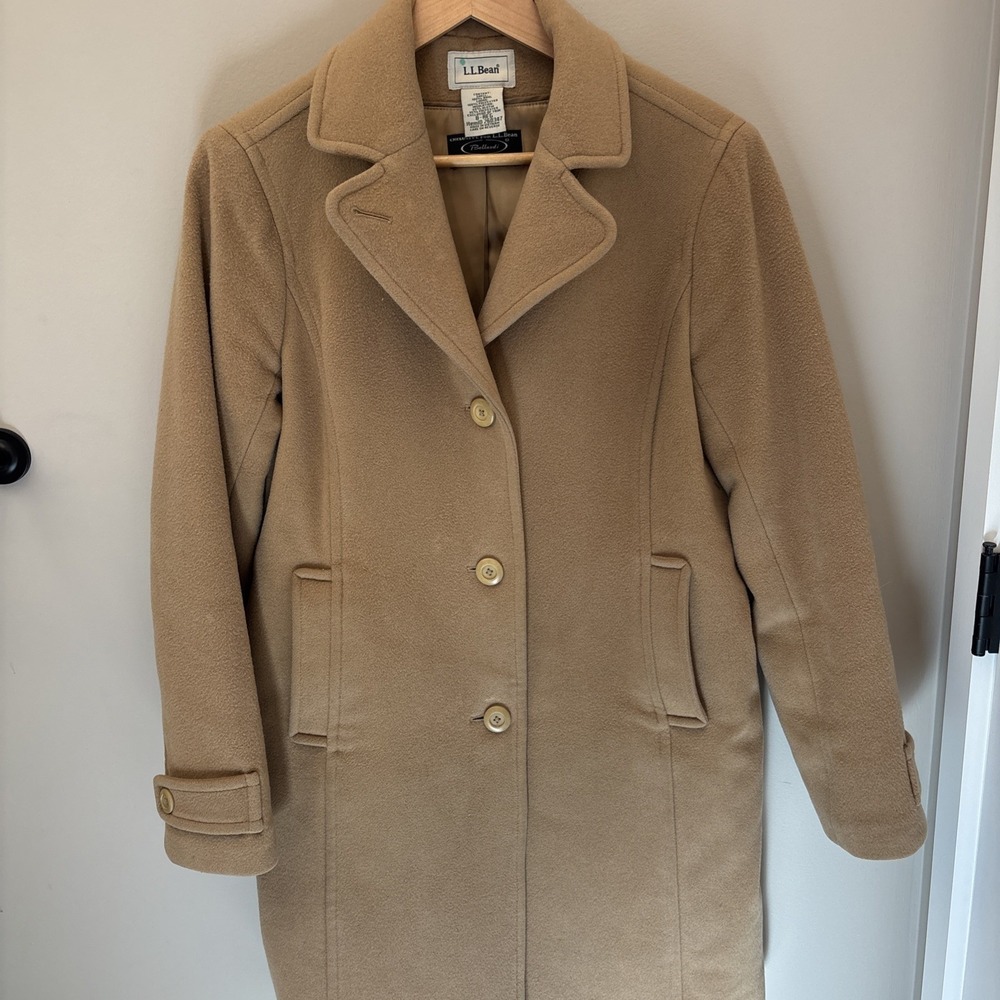 L.L. Bean Lambs Wool Classic Polo Coat Women's 8 Beige 3/4 Length Bellandi - Picture 10 of 16
